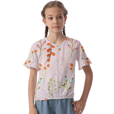 Boho Pattern Berries Flowers Nature Kids  Cuff Sleeve Scrunch Bottom T-shirt by Bedest