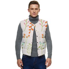 Boho Pattern Berries Flowers Nature Men s Button Up Puffer Vest	