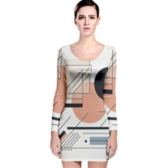 Abstract Architecture Long Sleeve Velvet Bodycon Dress