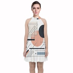 Abstract Architecture Velvet Halter Neckline Dress 