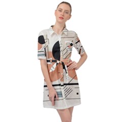 Abstract Architecture Belted Shirt Dress by Bedest