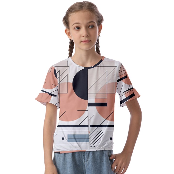 Abstract Architecture Kids  Cuff Sleeve Scrunch Bottom T-Shirt