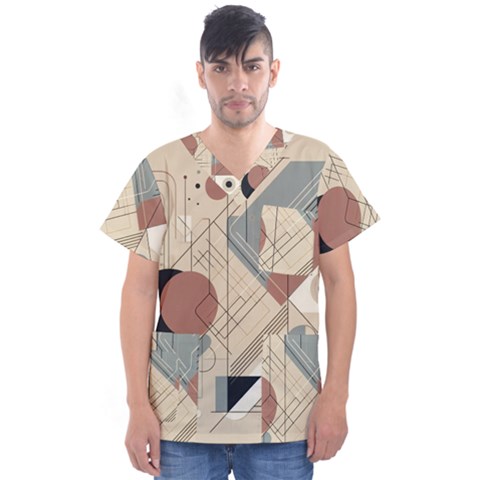 Boho Abstract Architecture Men s V-neck Scrub Top by Bedest