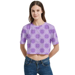 Purple Pattern Seamless Texture Mandala Women s Round Neck Short Sleeve Crop Top by Bedest