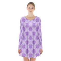 Purple Pattern Seamless Texture Mandala Long Sleeve Velvet V-neck Dress