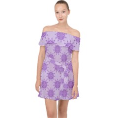 Purple Pattern Seamless Texture Mandala Off Shoulder Chiffon Dress by Bedest