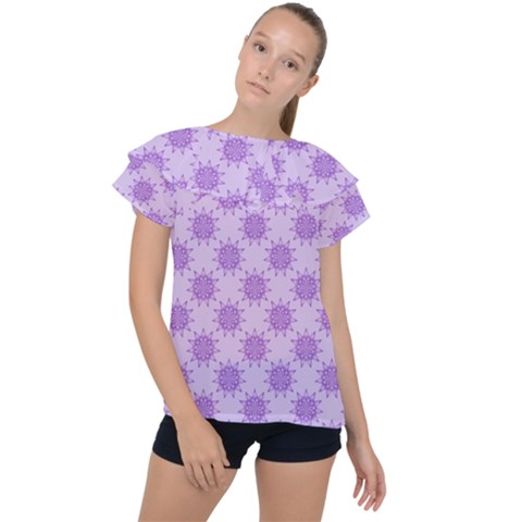 Purple Pattern Seamless Texture Mandala Ruffle Collar Chiffon Blouse by Bedest