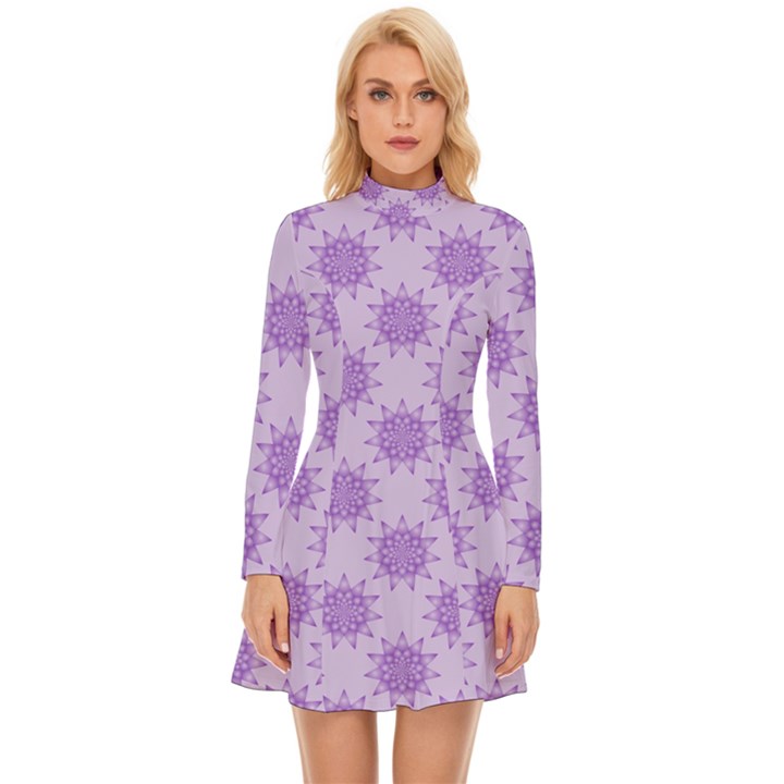 Purple Pattern Seamless Texture Mandala Long Sleeve Velour Longline Dress