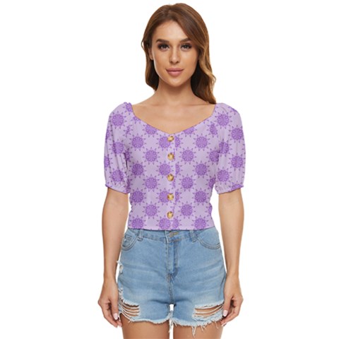 Purple Pattern Seamless Texture Mandala Button Up Blouse by Bedest