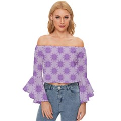 Purple Pattern Seamless Texture Mandala Off Shoulder Flutter Bell Sleeve Top