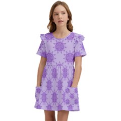 Purple Pattern Seamless Texture Mandala Kids  Frilly Sleeves Pocket Dress by Bedest