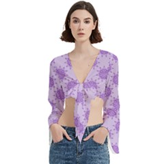 Purple Pattern Seamless Texture Mandala Trumpet Sleeve Cropped Top