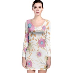 Flowers Blossom Spring Garden Long Sleeve Velvet Bodycon Dress