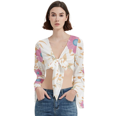 Flowers Blossom Spring Garden Trumpet Sleeve Cropped Top by Bedest