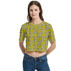 Eyes Pattern Women s Round Neck Short Sleeve Crop Top by Bedest