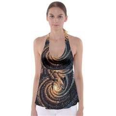 Galaxy Background Star Tie Back Tankini Top by Bedest