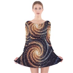 Galaxy Background Star Long Sleeve Velvet Skater Dress