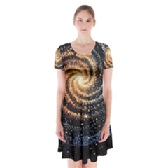 Galaxy Background Star Short Sleeve V-neck Flare Dress