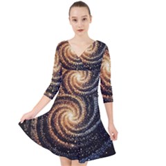 Galaxy Background Star Quarter Sleeve Front Wrap Dress by Bedest