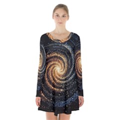 Galaxy Background Star Long Sleeve Velvet V-neck Dress