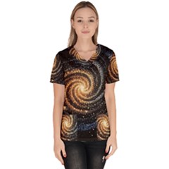 Galaxy Background Star Women s V-neck Scrub Top by Bedest