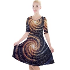 Galaxy Background Star Quarter Sleeve A-line Dress by Bedest