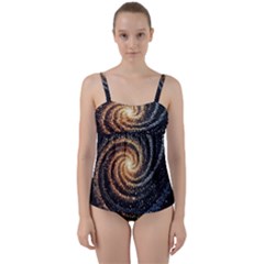 Galaxy Background Star Twist Front Tankini Set by Bedest