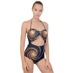 Galaxy Background Star Scallop Top Cut Out Swimsuit by Bedest