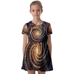 Galaxy Background Star Kids  Short Sleeve Pinafore Style Dress