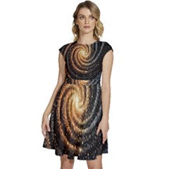 Galaxy Background Star Cap Sleeve High Waist Dress