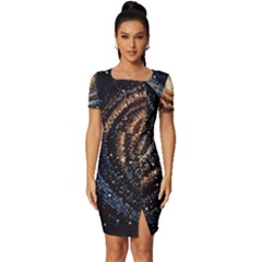 Galaxy Background Star Fitted Knot Split End Bodycon Dress by Bedest