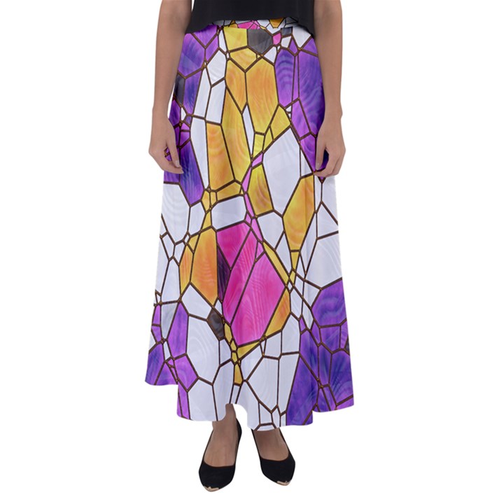 Architecture Glass Abstract Pattern Flared Maxi Skirt