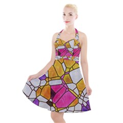 Architecture Glass Abstract Pattern Halter Party Swing Dress 