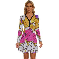 Architecture Glass Abstract Pattern Long Sleeve Deep V Mini Dress 