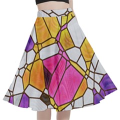 Architecture Glass Abstract Pattern A-line Full Circle Midi Skirt With Pocket