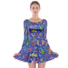 Grateful Dead Dancing Bears Pattern Long Sleeve Skater Dress