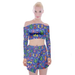 Grateful Dead Dancing Bears Pattern Off Shoulder Top With Mini Skirt Set