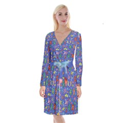 Grateful Dead Dancing Bears Pattern Long Sleeve Velvet Front Wrap Dress