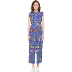 Grateful Dead Dancing Bears Pattern Women s Frill Top Chiffon Jumpsuit