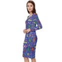 Grateful Dead Dancing Bears Pattern Long Sleeve V-Neck Bodycon Dress  View2