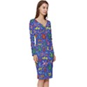 Grateful Dead Dancing Bears Pattern Long Sleeve V-Neck Bodycon Dress  View3