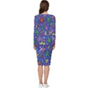 Grateful Dead Dancing Bears Pattern Long Sleeve V-Neck Bodycon Dress  View4