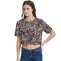 Earth Tones Fall Abstract Textured Print Women s Round Neck Short Sleeve Crop Top View2