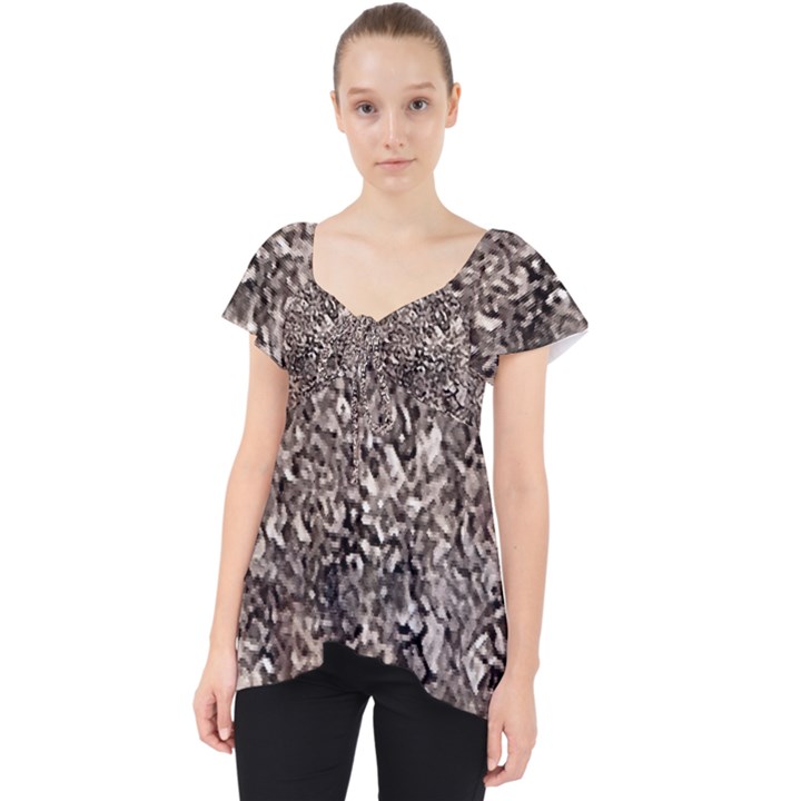 Earth Tones Fall Abstract Textured Print Lace Front Dolly Top