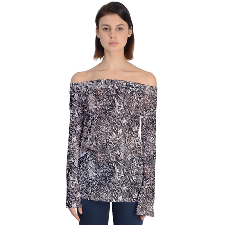 Earth Tones Fall Abstract Textured Print Off Shoulder Long Sleeve Top