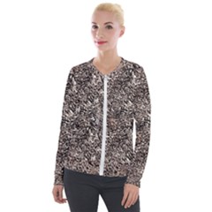 Earth Tones Fall Abstract Textured Print Velvet Zip Up Jacket by dflcprintsclothing