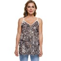 Earth Tones Fall Abstract Textured Print Casual Spaghetti Strap Chiffon Top View1