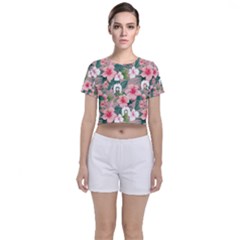 Tropical Flowers With White Dhari On Crop Top And White Shorts Co-ord Set by DeadlyTops2024