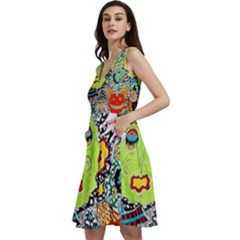 Supersonic Monster Mash Sleeveless V-neck Skater Dress With Pockets by chellerayartisans