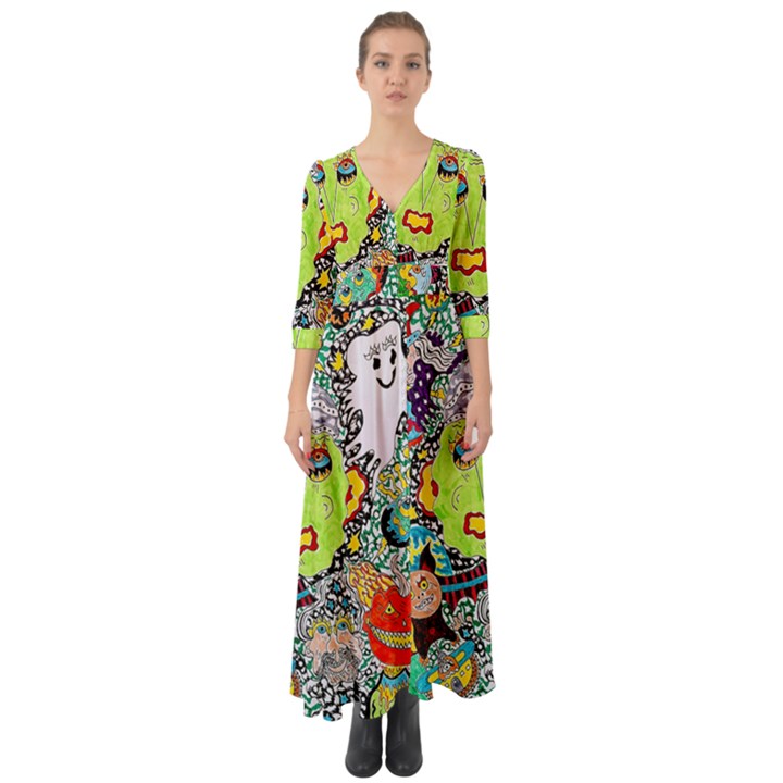 Supersonic Monster Mash Button Up Boho Maxi Dress